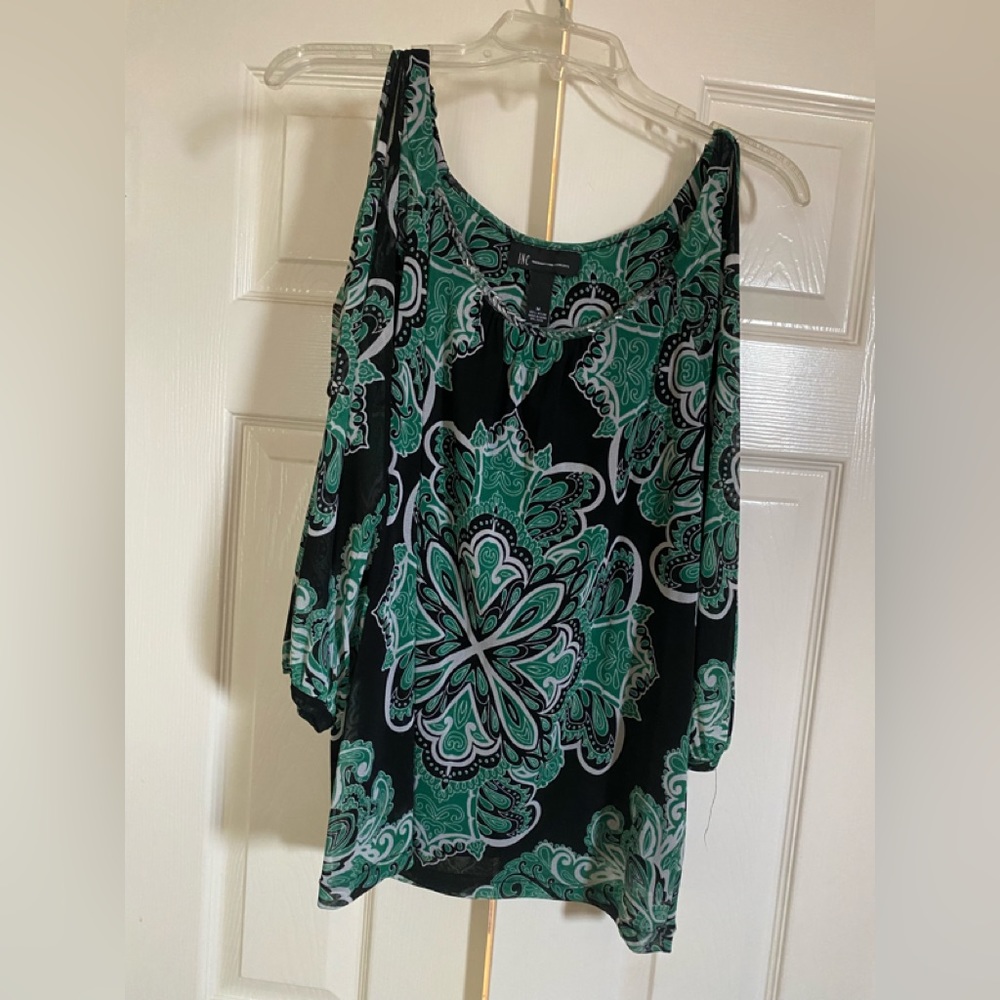 Medium INC international blouse black and green colors.